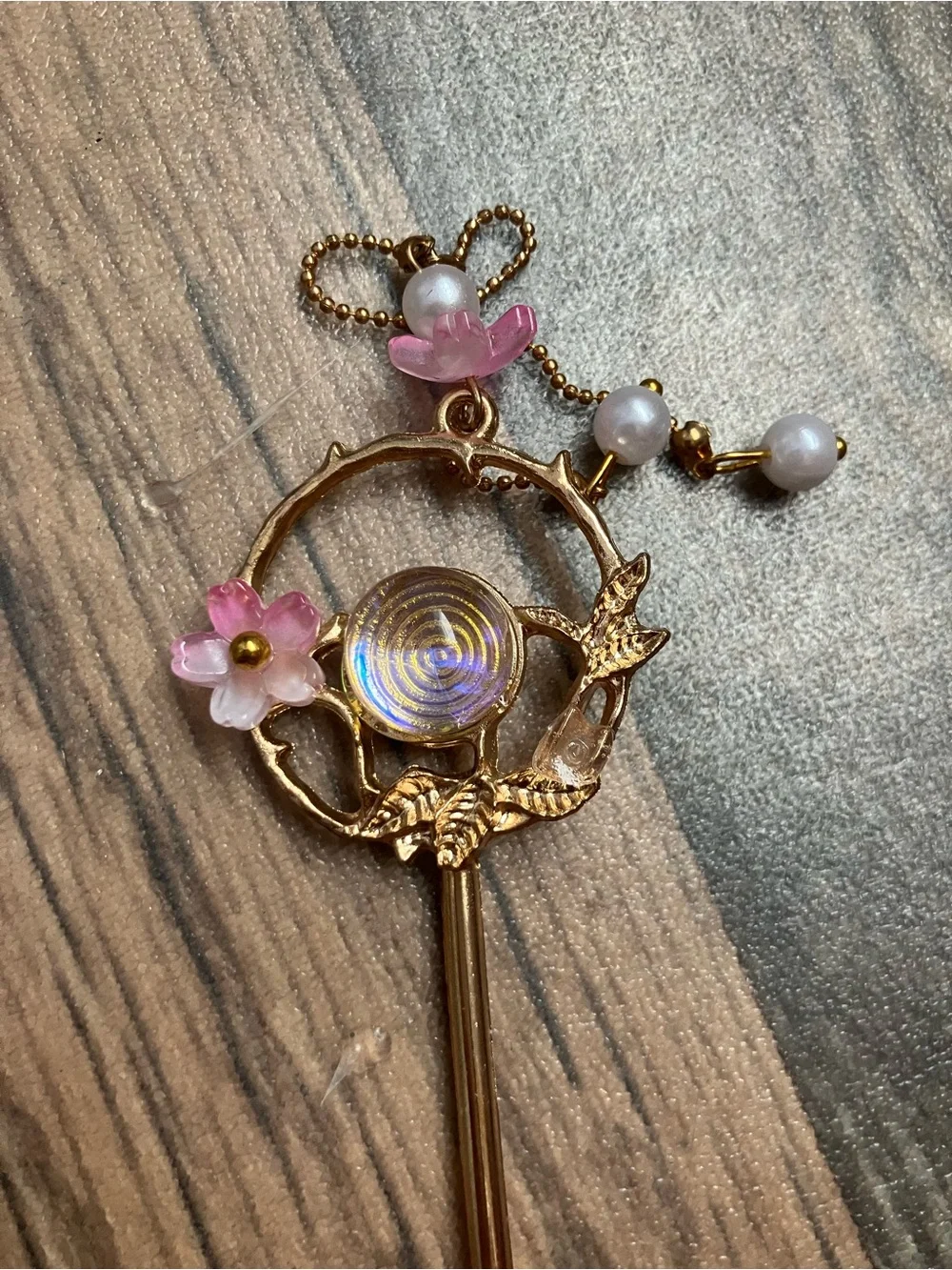 Gold Floral Hair Sticks with Blue and Pink Accents